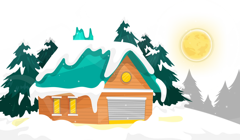 Winter rural with home in snowy  Illustration