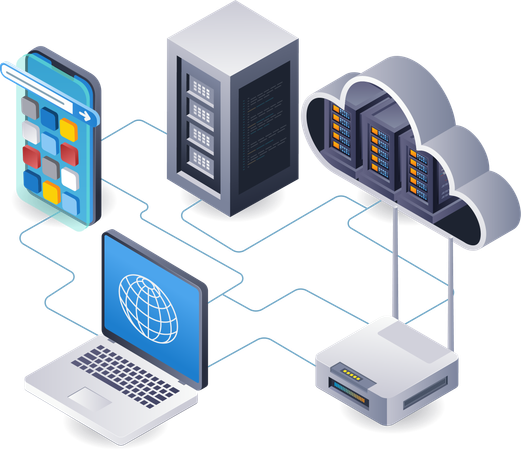 Wifi-Netzwerk Internet Cloud-Server Technologie Analyst  Illustration