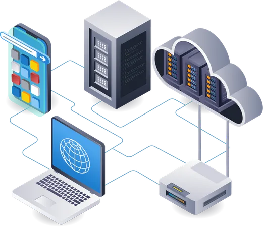 Wifi-Netzwerk Internet Cloud-Server Technologie Analyst  Illustration