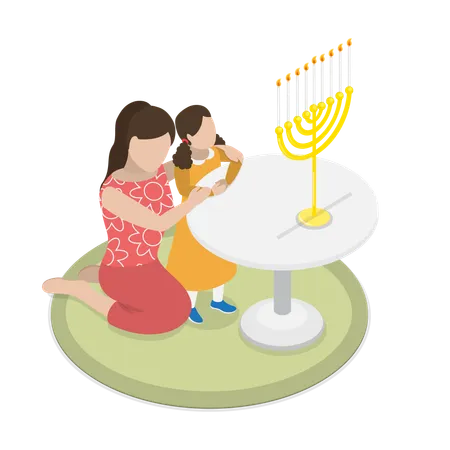 Woman and child with Jewish Holiday  Illustration