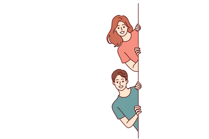 Woman and man are peeping  Illustration