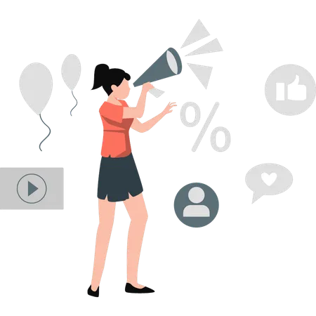 Woman announcing discount offer  Illustration