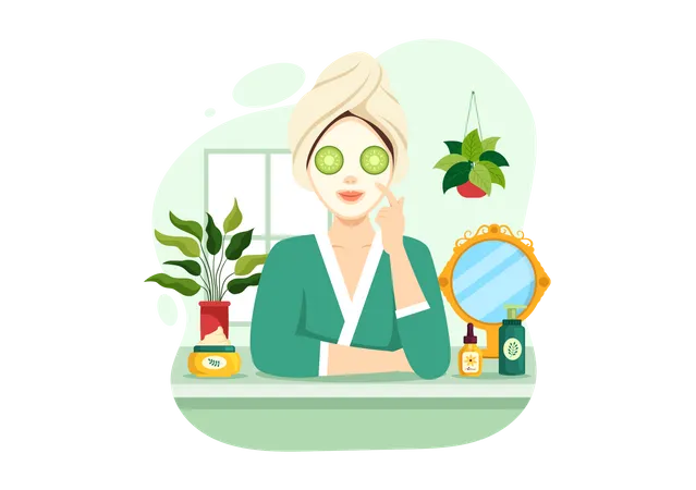 Woman applying face mask  Illustration