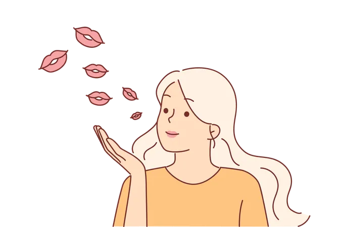 Woman blows kisses attract attention of guy  Illustration