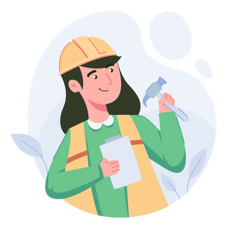 Woman builder holding hammer and plan  イラスト