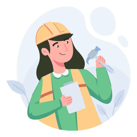 Woman builder holding hammer and plan  イラスト