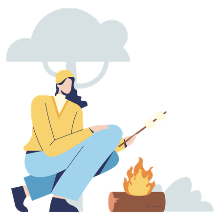 Woman Burning marshmallows  Illustration