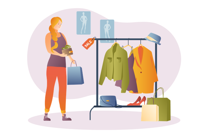 Woman buying clothes on sale  イラスト