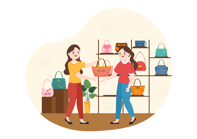 Woman buying handbag  일러스트레이션