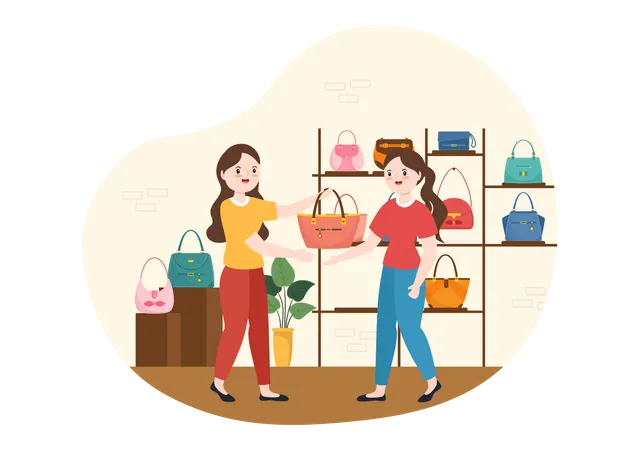 Woman buying handbag  일러스트레이션