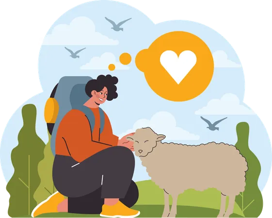 Woman caring sheep  Illustration