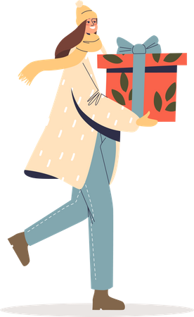 Woman carry christmas presents  イラスト