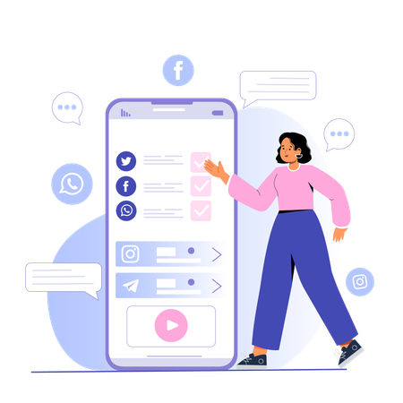 Woman chats on social media platform from mobile  Illustration