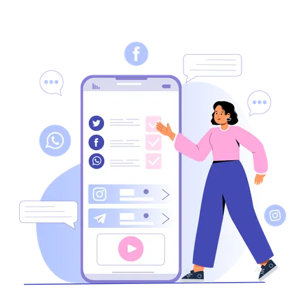 Woman chats on social media platform from mobile  Illustration