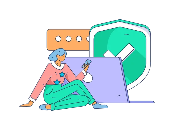 Woman checking mobile security  Illustration