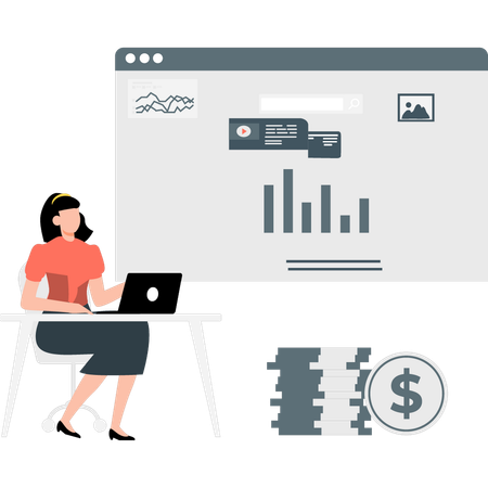 Woman checking profit graph  Illustration