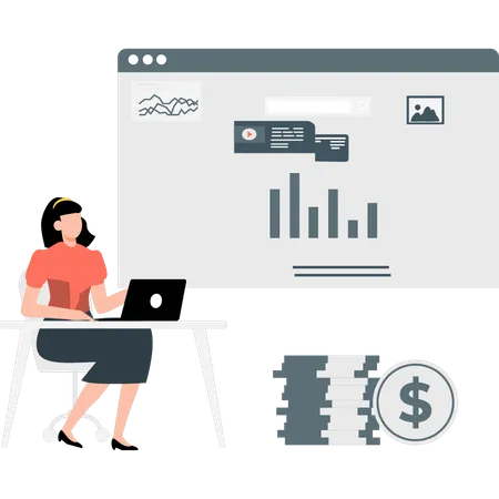 Woman checking profit graph  Illustration