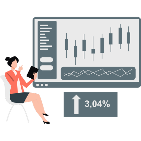 Woman checking stock market profit  Illustration