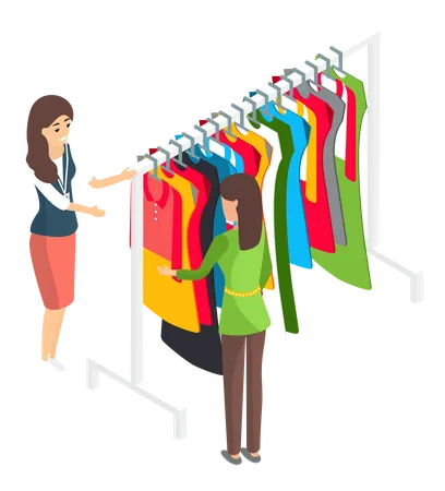 Woman choosing clothes in the shop  Illustration