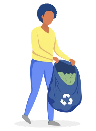 Woman collecting garbage  Illustration