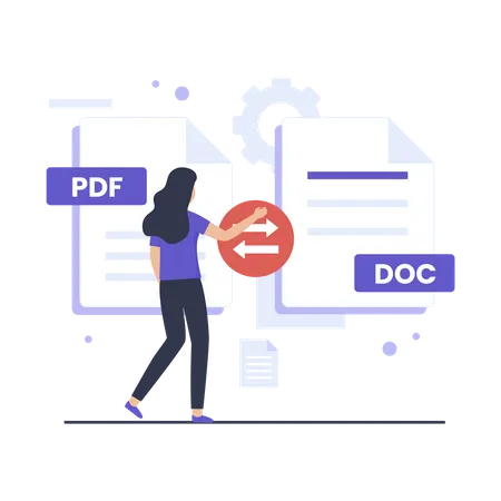 Woman convert Pdf to doc  Illustration