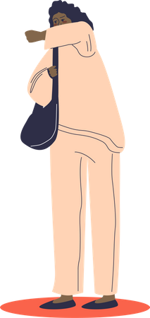 Woman cough and cover face with elbow  Illustration