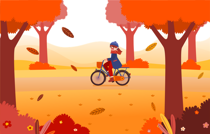 Woman cycling in park  Illustration