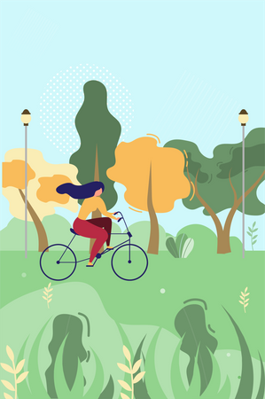 Woman Cycling in Public Park  Illustration