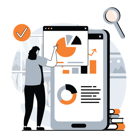 Woman doing analysis on mobile  Illustration