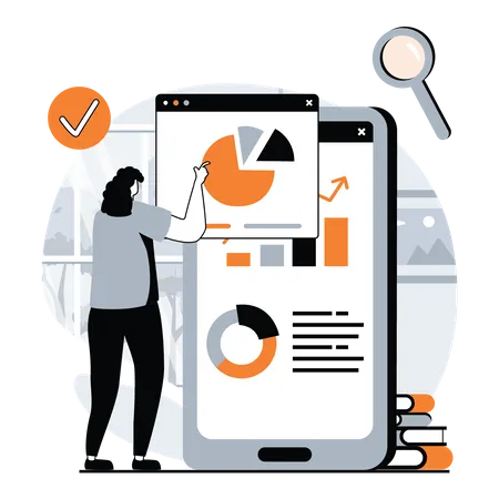 Woman doing analysis on mobile  Illustration