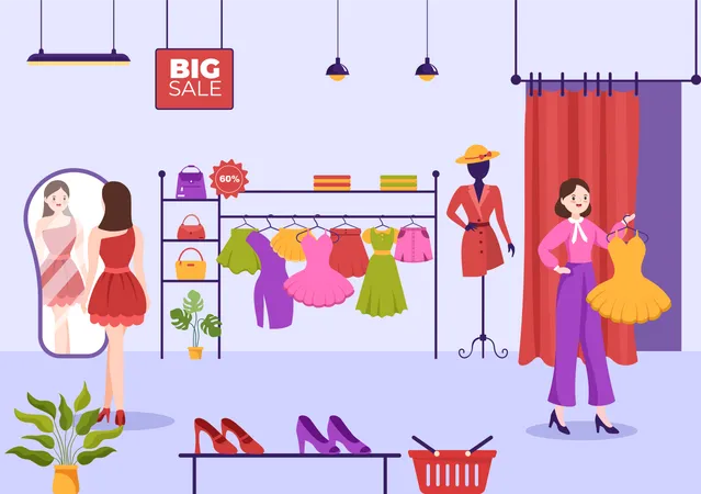 Woman doing apparel shopping  Illustration