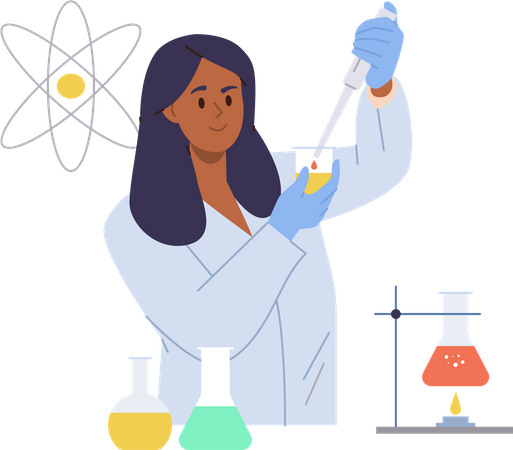 Woman doing chemical experiment  Illustration