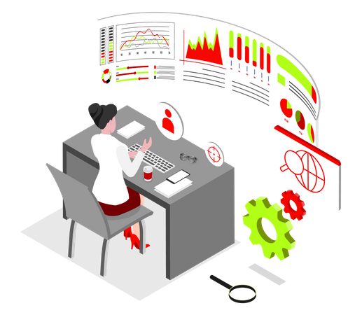 Woman doing data analysis  Illustration