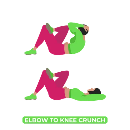 Woman Doing Elbow To Knee Crunch  Illustration