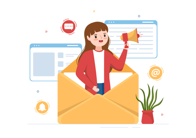 Woman doing email promotion  Illustration