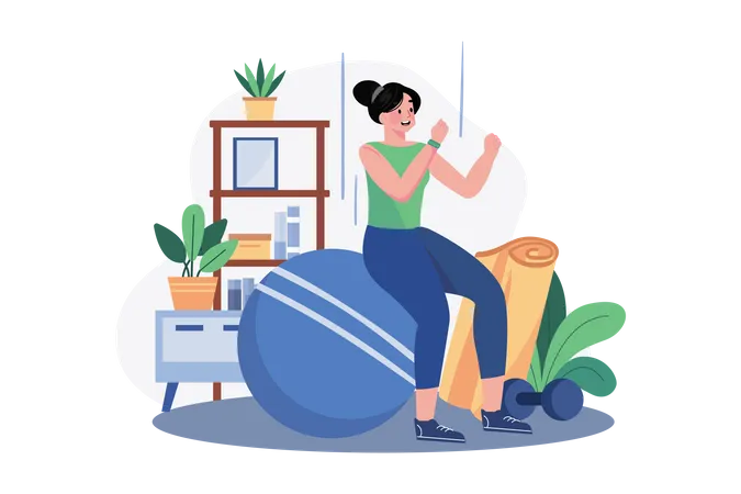 Woman Doing exercise with gym equipment  Illustration