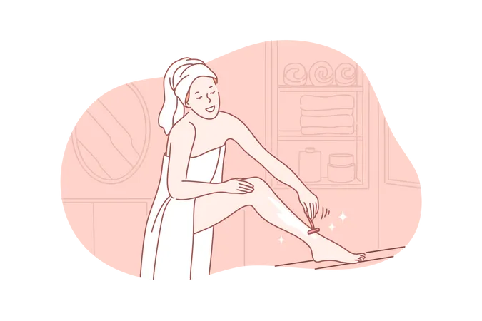 Woman doing hair removal procedure on leg  Illustration