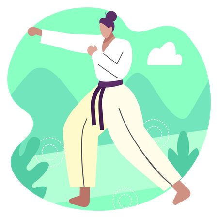 Woman doing karate  イラスト