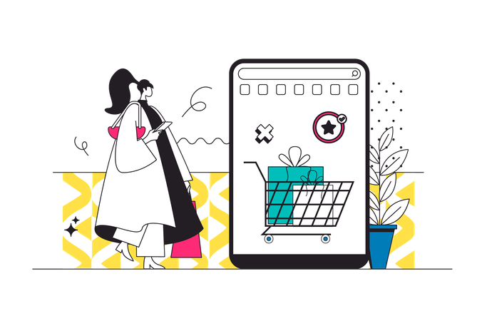 Woman doing online shopping  Illustration