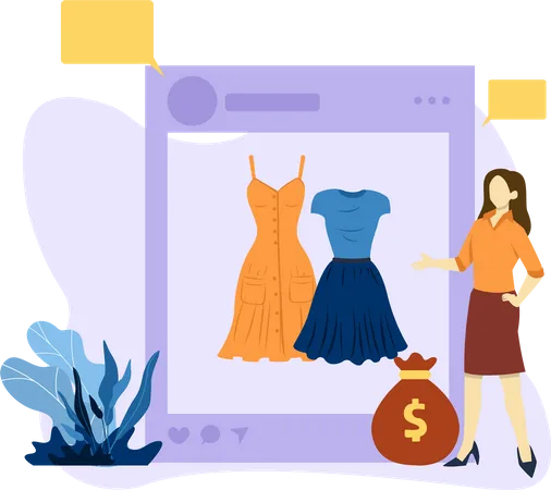 Woman doing online shopping  Illustration