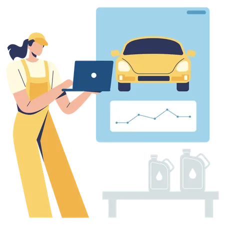 Woman doing online vehicle analysis  Illustration