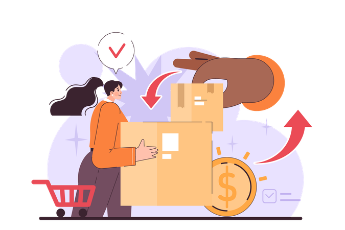 Woman doing parcel exchange  Illustration