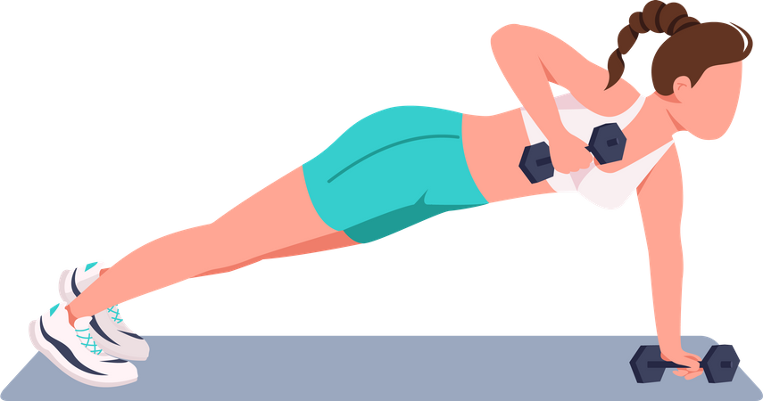 Woman doing push ups with dumbbells  Illustration