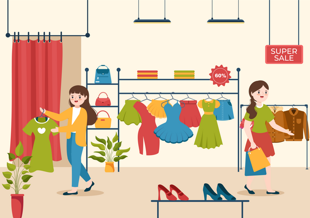 Woman doing shopping at sale  Illustration