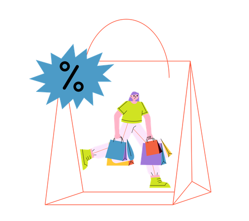 Woman Doing Shopping During Black Friday Discount  Illustration