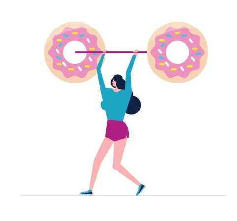 Woman Doing Shoulder Press Exercise With A Donut Weight Bar  Illustration