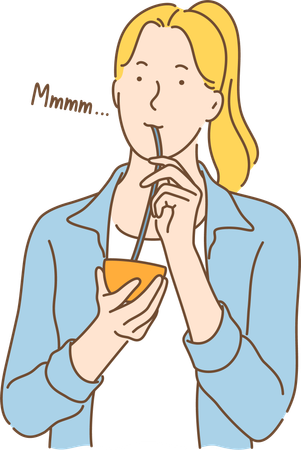 Woman drinking orange juice  イラスト