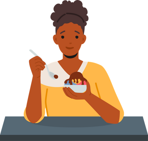 Woman Eating Ice Cream  Illustration