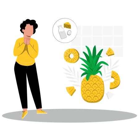 Woman eating pineapple  Illustration