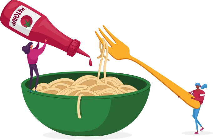 Woman eating spaghetti  イラスト